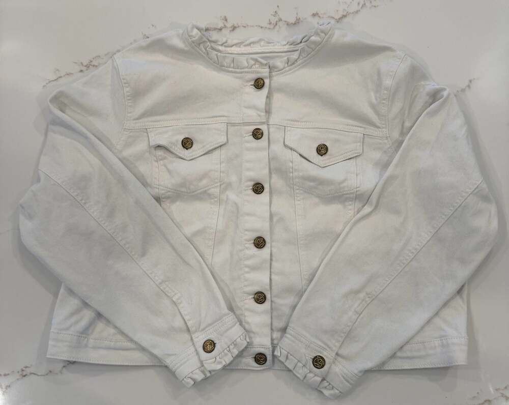 Draper James RSVP White Ruffle Trim Denim Jacket